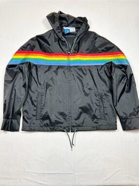 Vintage OP Black Rainbow Windbreaker M 80s 90s Retro Surf Skate Streetwear